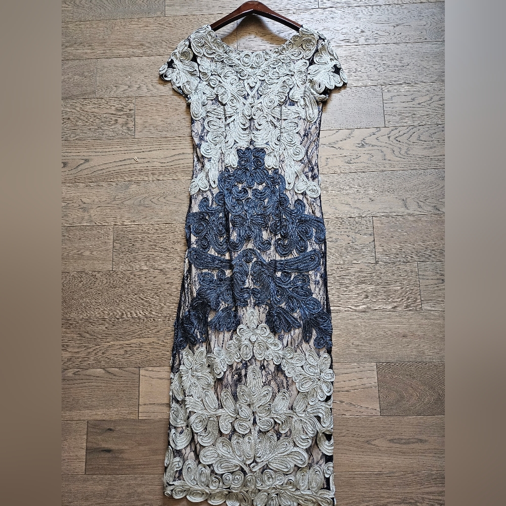 Grey and midnight lace cap sleeve dress